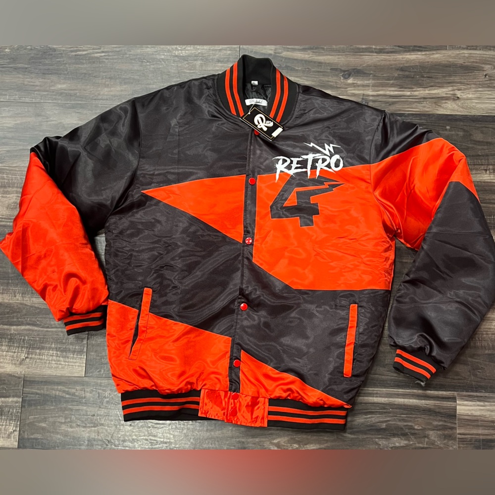 Men’s Retro Retro4s Red and Black Graphic Jacket